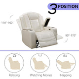 Anthato Power Recliner Sofa Set, Living Room Furniture Sets, Cream White Leather Reclining Sofa Set, Recliner Couch Loveseat and Chair with Storage/Cup Holders/Charging Port for Home Theater/Office Anthato