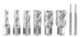 Accusize Industrial Tools Hss Professional Annular Cutter Set 1'' Cutting Depth, 7/16'' to 1-1/16'' with 3/4'' Weldon Shank, 8 Pc Set, HSS1-0000 Accusize Industrial Tools