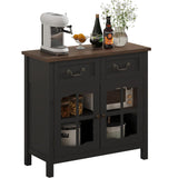 ChooChoo Farmhouse Sideboard Buffet Cabinet with Storage, Coffee Bar Cabinet with Glass Doors, Entryway Cabinet for Kitchen, Living Room, Black ChooChoo