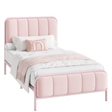 HITHOS Twin Size Bed Frame, Upholstered Pink Bed Frame with Button Tufted Headboard, Heavy Duty Metal Mattress Foundation with Wooden Slats, Easy Assembly, No Box Spring Needed (Pink, Twin) HITHOS