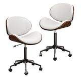 LUXOAK Ergonomic Home Office Desk Chair Set of 2, Mid-Century Modern Armless Chair with PU Leather/360°Swivel Wheels/Seat Height Adjustable for Office, Study, White LUXOAK
