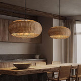 Rattan Handwoven Pendant Lights Adjustable Bamboo Wicker Hanging Lamp, Pendantt Light Fixture With Drum Basket Shade 1 Light Woven Pendant Light For Dining Room Living Room (Not Bulb Included) YUJIDAO