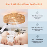 Gutenliter 20" Woven Caged Low Profile Bladeless Ceiling Fan with Light and Remote, Farmhouse Flush Mount Boho Ceiling Fans Light, Enclosed Industrial Ceiling Fan 6 Speed Reversible w/ 4 E26 Bulb Base Gutenliter