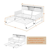 Homieasy Daybed with Trundle, Farmhouse Twin Day Bed with Bookcase Headboard and Charging Station, Heavy Duty Metal Sofa Bed Frame with Pop-up Trundle Bed for Living Room, Bedroom, White Homieasy