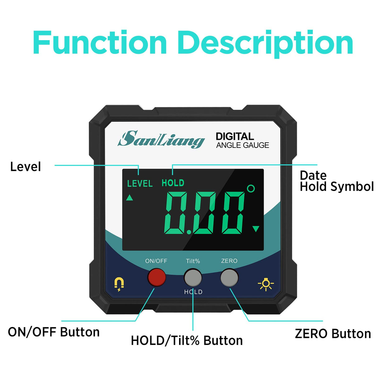 Sanliang Digital Level Angle Gauge Meter Magnetic Electronic Level Angle Finder Tool Protractor Inclinometer Woodworking Tools with Magnet for Construction, Woodworking and Machinery. SanLiang
