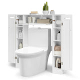 Tangkula Over The Toilet Storage Cabinet, Bathroom Space Saver w/Adjustable Shelves & Paper Holder, Freestanding above Toilet Organizer w/ 2 Side & Pull-Down Door for Bathroom Storage (White) Tangkula
