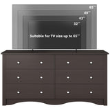 Furmax 6 Wood Drawers Dresser for Bedroom, Double Dresser for TV up to 65 inch, TV Stand Storage Chest of Drawers for Living Room Hallway Entryway (Brown) Furmax