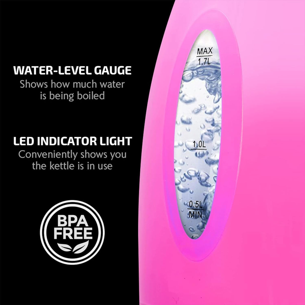 OVENTE Electric Kettle, Hot Water, Heater 1.7 Liter - BPA Free Fast Boiling Cordless Water Warmer - Auto Shut Off Instant Water Boiler for Coffee & Tea Pot - Pink KP72P OVENTE