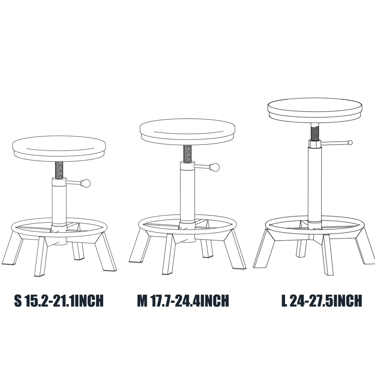 BOKKOLIK Set of 2-Industrial Bar Stool-Counter Height Chairs- Swivel Wooden Seat- Adjustable 17.7-24inch BOKKOLIK