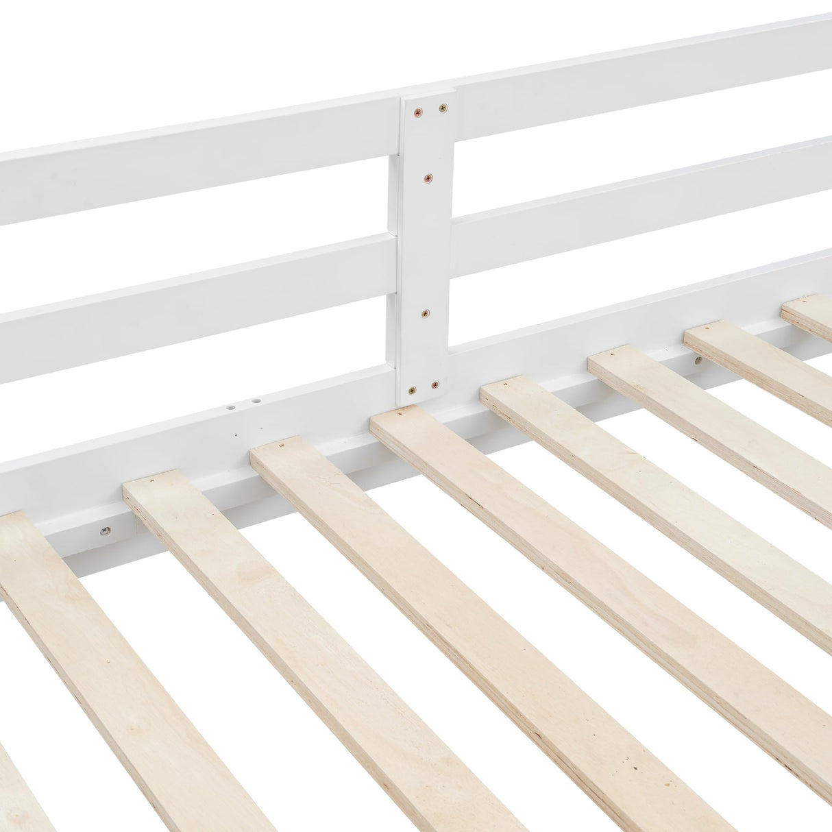 Queen Over Queen Bunk Bed with Ladders Solid Wood Bunk Beds with Guardrails Kids Bunk Bed Frame for Kids, Boys, Girls, No Spring Box Need, Pearly White Bellemave