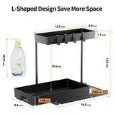 Delamu 2 Pack Under Sink Organizers and Storage, 2 Tier Pull Out Bathroom Cabinet Organizer, L-Shape Black Under Bathroom Kitchen Sink Organizer with Drawer for Under Sink Storage Organizer Delamu