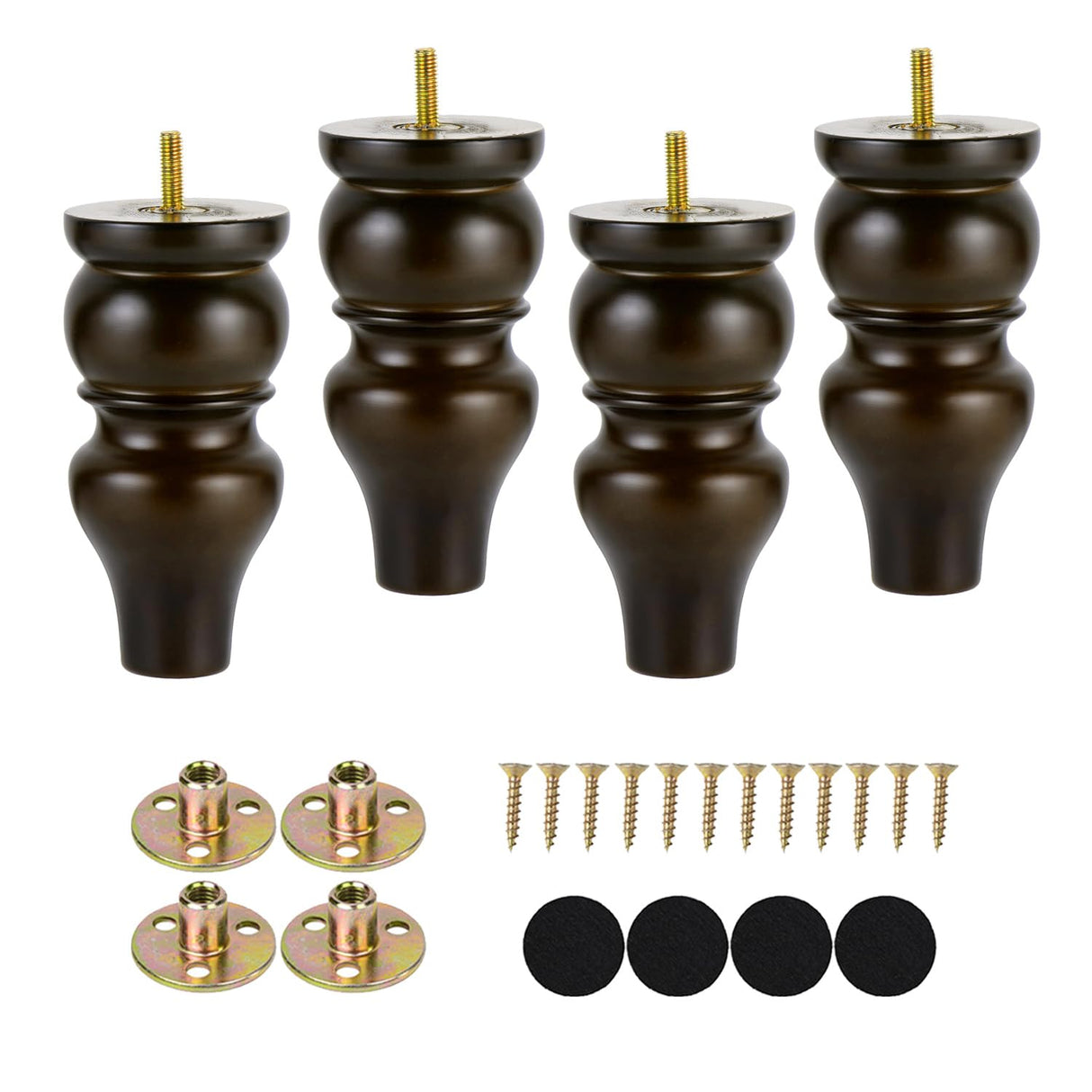 Maricome 6 Inch Replacement Furniture Legs Wood Bun Feet for Sofa Couch Cabinet Mid Century Maricome