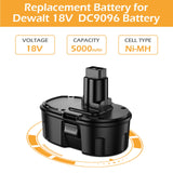 JUNWOOD 2Pack 5000Ah Ni-Mh Replacement for Dewalt 18V Battery Compatible with DC9098 DC9096 DC9099 DC970 DW9095 DW9096 DW9098 DW9099 DE9039 DE9095 DE9096 DE9098 JUNWOOD