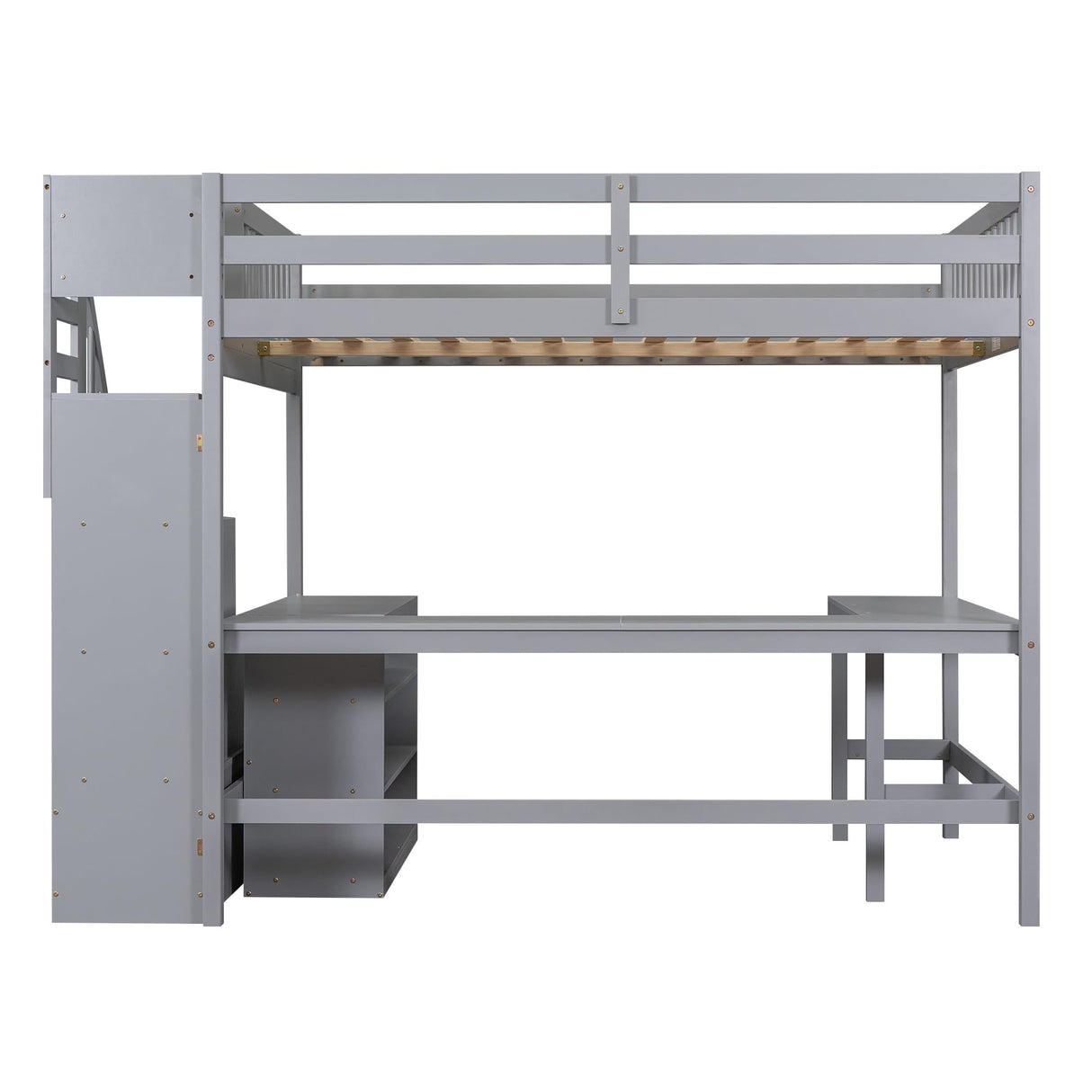 SOFTSEA Grey Full Loft Bed with L-Shaped Desk, Storage Steps, and Cabinet for Kids & Teens SOFTSEA