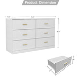 NoeBanJe 47" inch Dresser Sturdy Frame Modern Bedroom Furniture with 6 Drawers Large Capacity Storage Cabinet, Wooden Chest of Drawers for Bedroom, Hallway, Living Room, Entryway (White Gold Handle) NoeBanJe