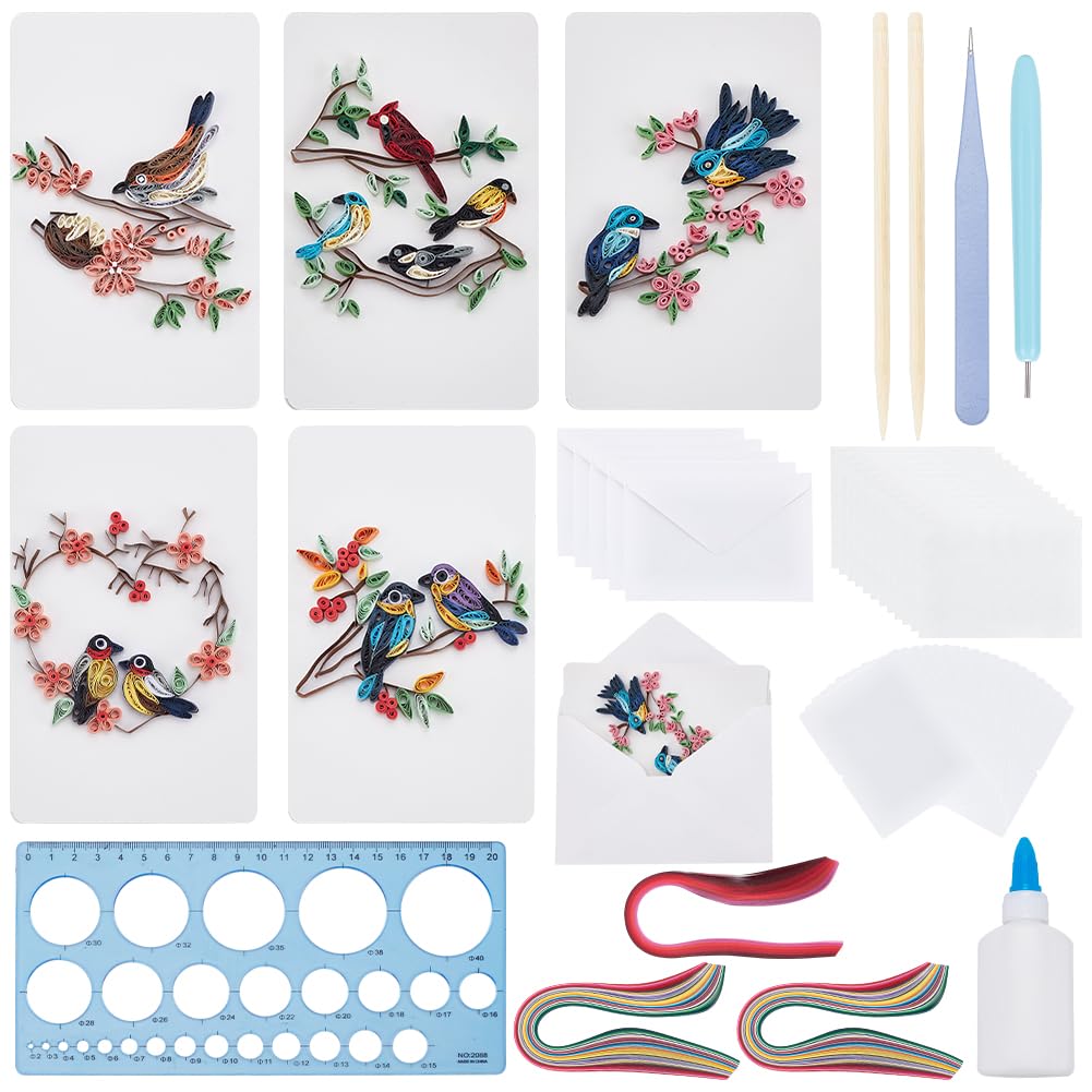 WEBEEDY 20 Sets Paper Quilling Kit for Adults Beginner DIY 5 Styles Bird Love Greeting Card Making kit with Instruction Handmade Bird Flower Quilling Card for Love,Valentine's Day,Wedding,Christmas WEBEEDY