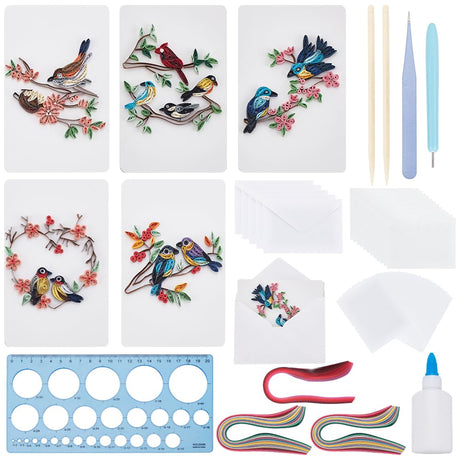 WEBEEDY 20 Sets Paper Quilling Kit for Adults Beginner DIY 5 Styles Bird Love Greeting Card Making kit with Instruction Handmade Bird Flower Quilling Card for Love,Valentine's Day,Wedding,Christmas WEBEEDY