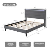 Forrise Full Size Upholstered Bed Frame with LED Lights and USB Ports - Modern Noise-Free Design in Grey Forrise