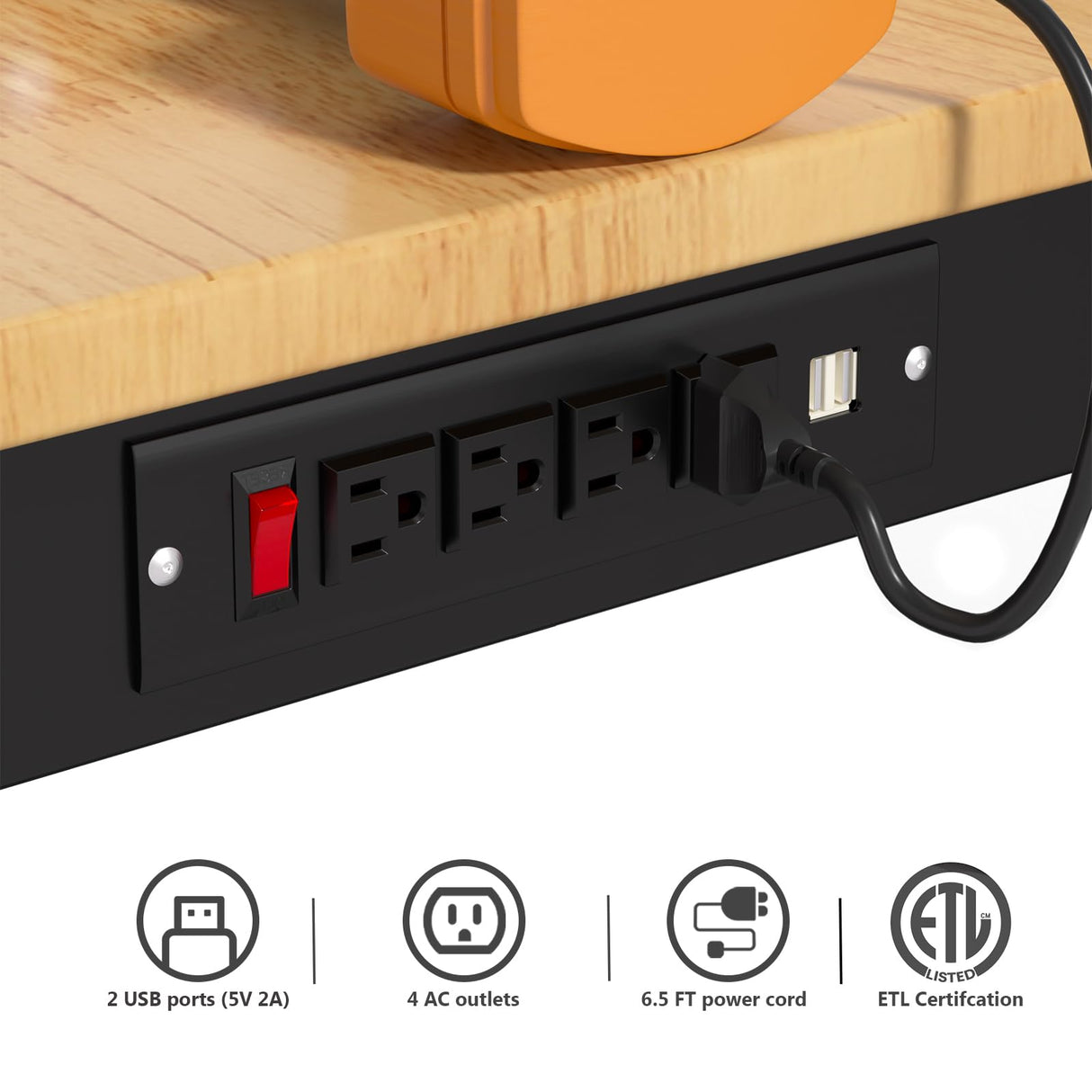 Granper 60" Adjustable Height Workbench, Solid Wood Work Table with Wheels and Power Outlet, 2000 LBS Load Capacity, Heavy-Duty Garage Workbench for Workshop, Office, Home Granper