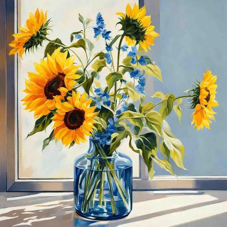 EIBEILI Diamond Painting Kits for Adults, Sunflowers in Bottle 5D Diamond Art Kits for Beginner DIY Full Drill Diamond Dots Crystal Craft Kits for Home Wall Decor Gifts 11.8x11.8 inch EIBEILI