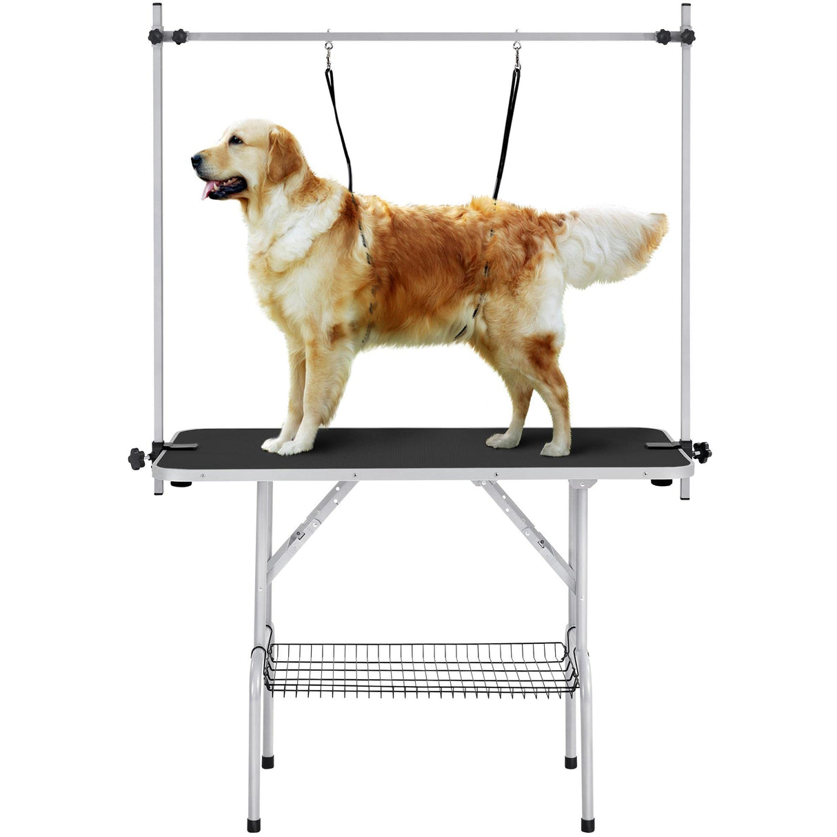 Yaheetech 46'' Pet Grooming Table for Large Dogs Adjustable Height Portable Trimming Table Drying Table w/Arm/Noose/Mesh Tray Maximum Capacity Up to 265Lb, Black Yaheetech