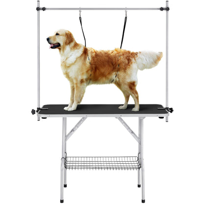 Yaheetech 46'' Pet Grooming Table for Large Dogs Adjustable Height Portable Trimming Table Drying Table w/Arm/Noose/Mesh Tray Maximum Capacity Up to 265Lb, Black - WoodArtSupply