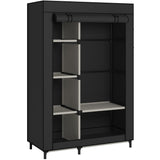 Calmootey Portable Closet Organizers, Clothing Storage, Wardrobe with 6 Shelves and Hanging Rod, Non-Woven Fabric Cover with 4 Side Pockets, Black Calmootey