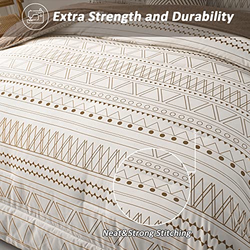 WONGS BEDDING 7 Pieces Brown Comforter Set King Size,Boho Bed in a Bag Geometric Stripe Comforter Reversible Soft Microfiber Bedding Set with Pillowcases & Shams,Flat Sheet,Fitted Sheet WONGS BEDDING