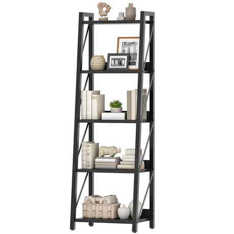 HOOBRO Ladder Shelf, 5-Tier Bookshelf, Corner Bookcase, Freestanding Storage Shelf Display Organizer, for Living Room, Bedroom, Home Office, Kitchen, Black BB305CJ01 HOOBRO