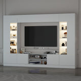 ROMSHINE Large Entertainment Center with Storage, 114" W Wall Unit TV Stand with Bookshelves & Light in White Color, Modern Media Center Cabinet with Bridge, for Living Room Bedroom, White ROMSHINE