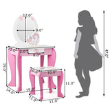Costzon Kids Vanity Set with Mirror, 2 in 1 Wooden Princess Makeup Dressing Table with Detachable Top, Toddler Girls Vanity with Drawer & Stool, Pretend Play Vanity Set for Little Girls, Pink Costzon
