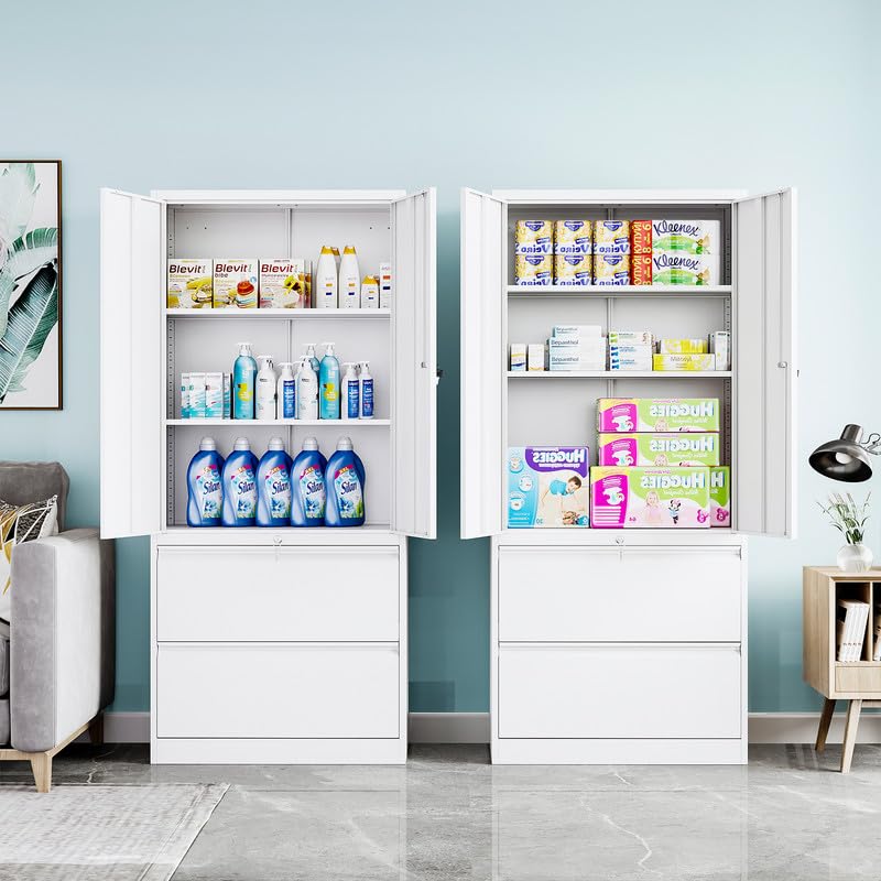 AFAIF Metal File Cabinets, Lateral Filing Cabinet with 2 Drawers, 71" H File Caninet for Home Office, Office Storage Caninets with Adjustable Shelves for Letter/Legal / A4 - Assembly Required AFAIF