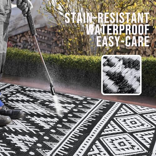 OLANLY Outdoor Rug Waterproof 5x8 ft, Reversible Outdoor Plastic Straw Rug, Boho Patio Rug, Indoor Outdoor Carpet, RV Mat Outside for Patio, Camp, Picnic, Balcony, Deck, Backyard, Black & White OLANLY
