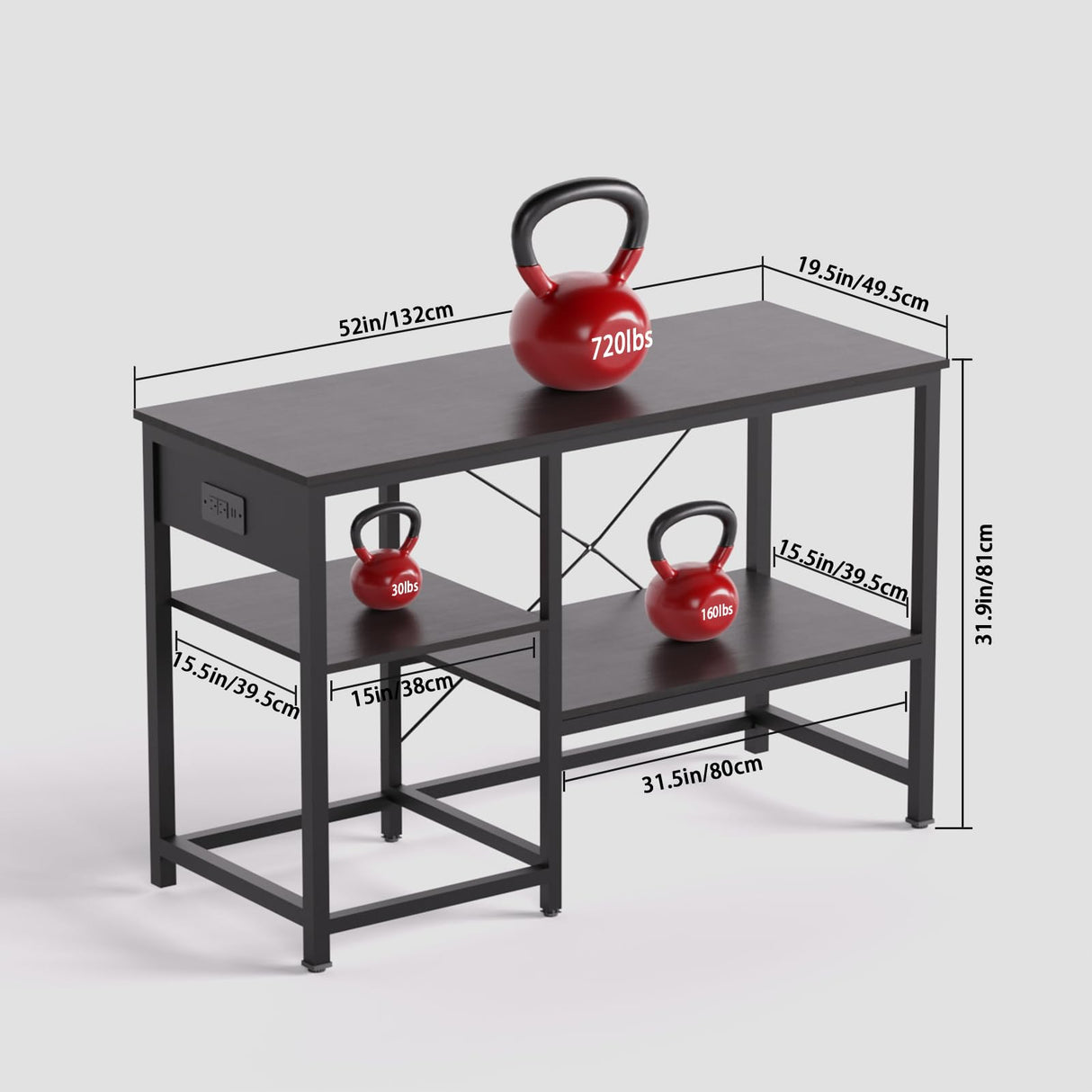 BEURUKU 55-75 Gallon Fish Tank Stand with Power Outlet & LED Light, Metal Aquarium Stand with 3 Tier Adjustable Storage Shelves, Tank Stand for Reptile Tank, Turtle Tank, 52" L*19.5" W, Black BEURUKU