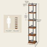 MAHANCRIS Bookshelf, 6-Tier Bookcase, Vertical Tall Narrow Book Shelf for Small Space, Open Storage Display Shelf with Stable Base & Anti-Tip Kits, for Living Room, Study, Rustic Brown BKHR11601 MAHANCRIS