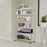 FDW 48"L×18"W×82"H Wire Shelving Unit Storage Cart Metal Shelf Rolling Utility Cart 2100Lbs Capacity with 6 Tier Casters Adjustable Layer Rack Strong Steel for Restaurant Garage Pantry Kitchen,Chrome FDW