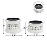 NIKKY HOME Farmhouse Beaded Wooden Pillar Candle Holders Set of 2, Rusitc Solid Wood Candlesticks Pedestal, Fireplace Mantle Table Centerpiece Decor, Distressed White NIKKY HOME