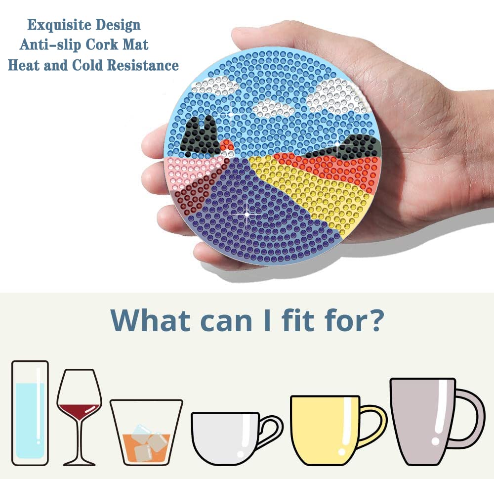 GLOYER 8 Pcs Diamond Painting Coasters,Ocean Whale Diamond Painting Kits Accessories for Beginners Adults and Kids for Home Decoration Gifts(3.94x3.94 inch) GLoyer