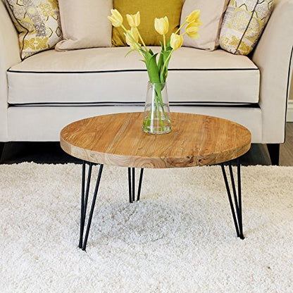 WELLAND Rustic Round Old Elm Wooden Coffee Table - WoodArtSupply