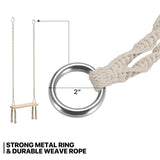 MoNiBloom Wooden Swing with Tassels, Outdoor Swing Seat for Adults with 350 lbs Capacity, Backyard Adjustable Rope Swing for Tree, Indoor/Outdoor Hanging Wood Swing Sets for Patio Garden Playground MoNiBloom