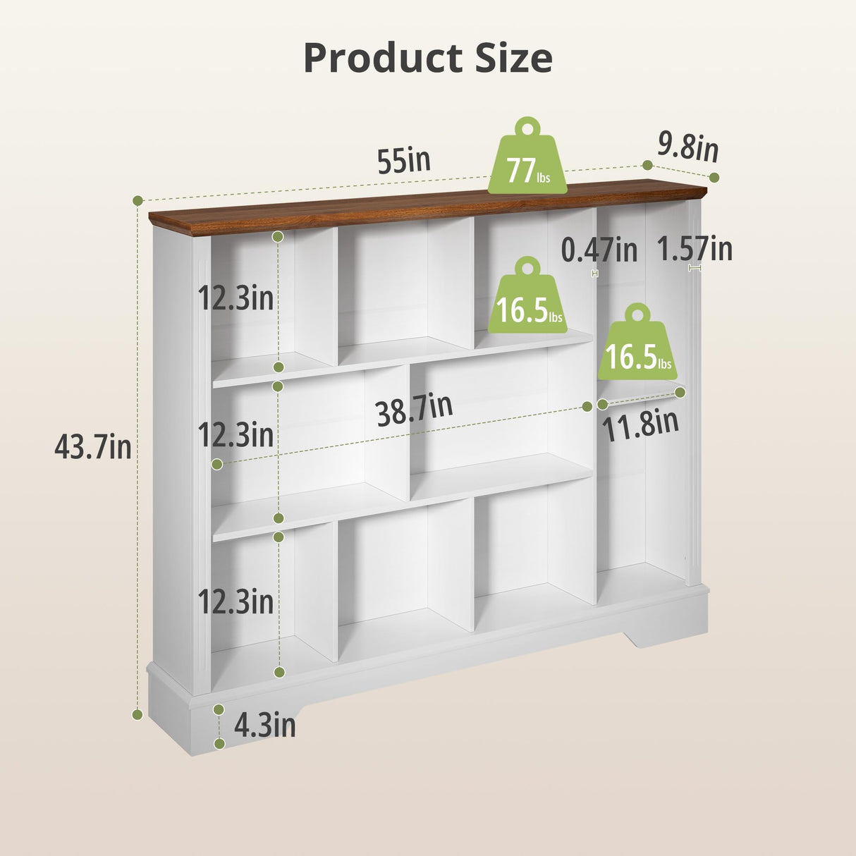 AesthLife 10 Cube Storage Bookcase, Modern 3-Tier Wooden Storage Organizer Open Bookshelf with Base for Living Room, Bedroom, Home Office AesthLife