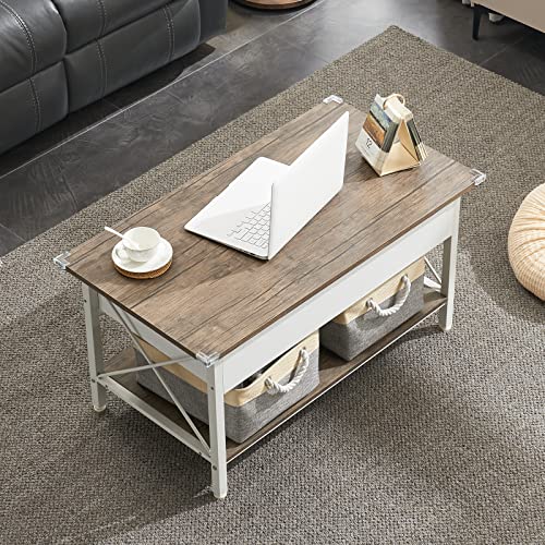 VINGLI 36" Lift Top Coffee Table with Free Cloth Storage Bins, White Walnut Framhouse Coffee Table for Living Room, Small Modern Coffee Table for Small Space in Minimalistic Style, Dark Walnut