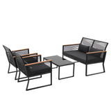 Patiorama 4 Piece Patio Furniture Set, Outdoor Wicker Bistro Set, All-Weather Black PE Rattan Conversation Set w/Coffee Table, Loveseat, Wood-Like Armrest, Cushions for Garden Balcony Deck, Dark Grey Patiorama