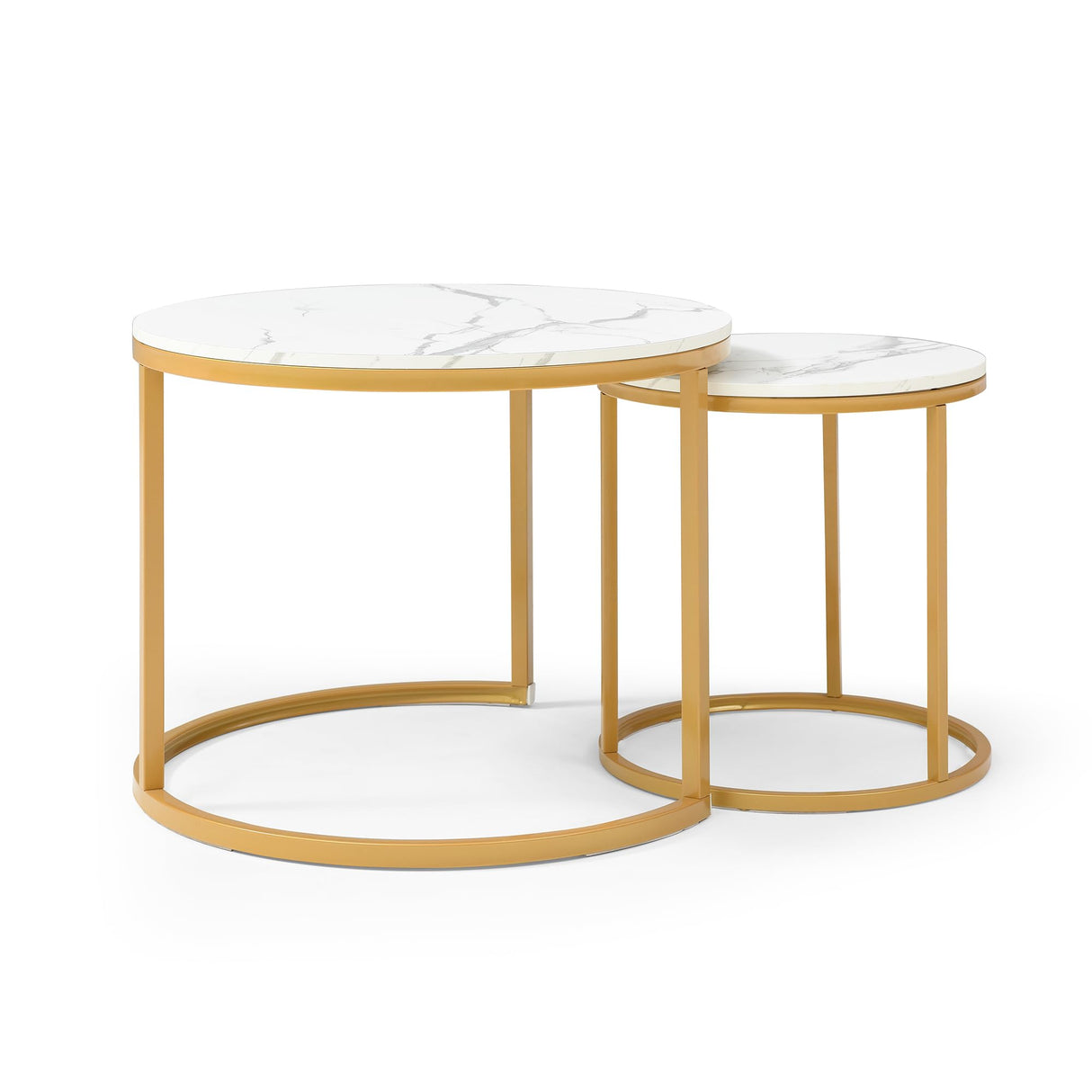Faux Marble Top Nesting Coffee Tables End Table, Sofa Side Table Set of 2 for Living Room Bedroom Balcony, Stacking Coffee Table with Golden Frame Sirearx