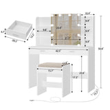 FIONESO Vanity Desk, Makeup Vanity Desk with Mirror & Lights, Vanity Desk with 2 Drawers & 6 Storage Shelves, Dressing Table with Power Outlet, for Women Girls, Bedroom, White FIONESO