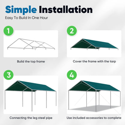 Quictent 10X20ft Upgraded Heavy Duty Carport Car Canopy Party Tent with 3 Reinforced Steel Cables-Green