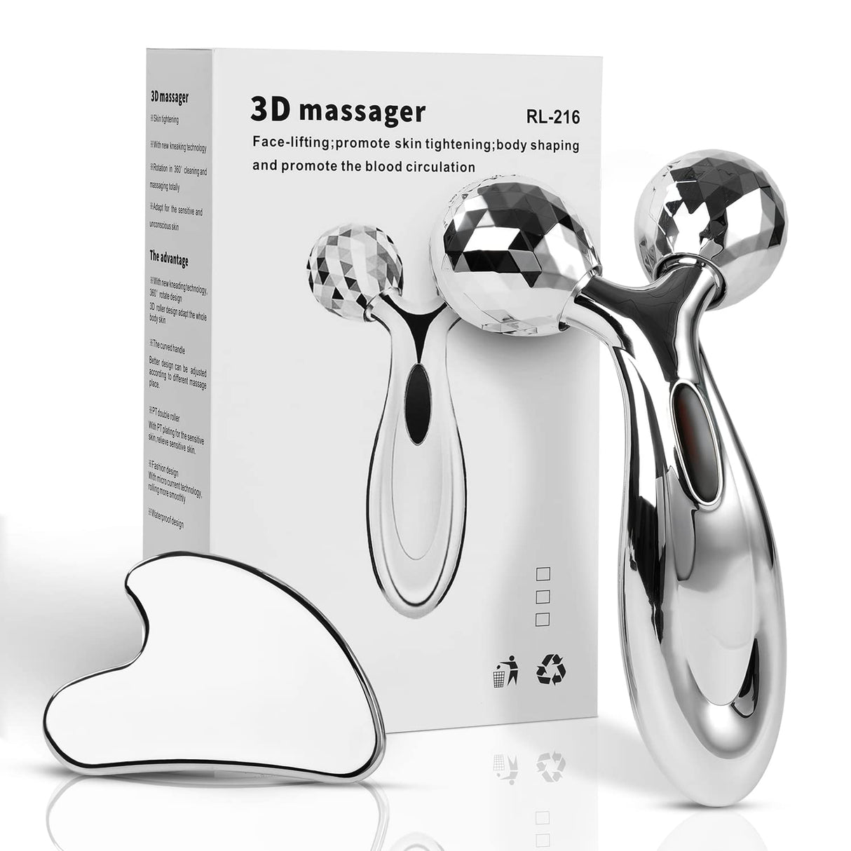 leiwo Stainless Steel Gua Sha and Face Roller Set, Facial Tool for Face Sculpting, Metal Skin Care, Massager for Women leiwo