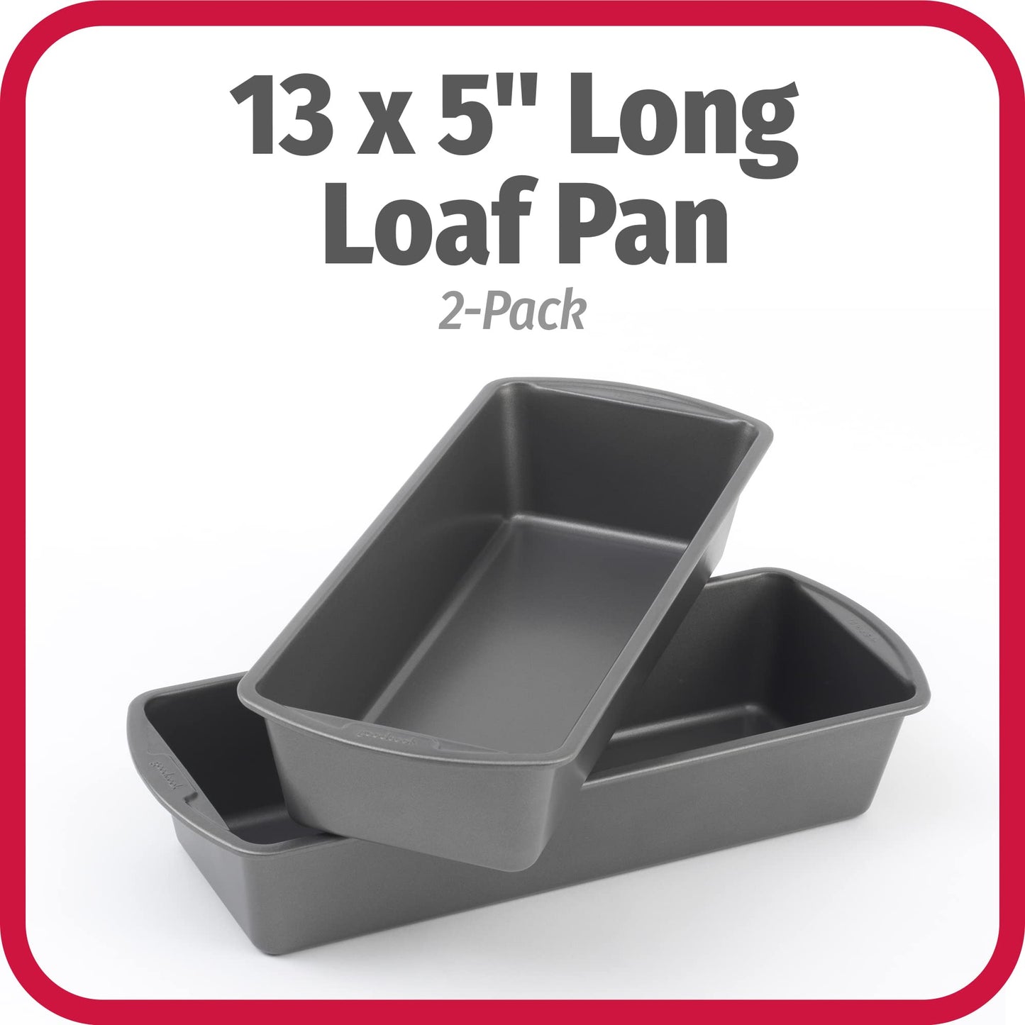 GoodCook Set of 2 Extra Large 13" x 5" Nonstick Steel Bread Loaf Pans, Gray - Set of Two Loaf Pans, Even Heat Distribution, Scratch-Resistant Nonstick Coating, Durable Construction, Easy to Clean