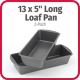 GoodCook Set of 2 Extra Large 13" x 5" Nonstick Steel Bread Loaf Pans, Gray - Set of Two Loaf Pans, Even Heat Distribution, Scratch-Resistant Nonstick Coating, Durable Construction, Easy to Clean GoodCook
