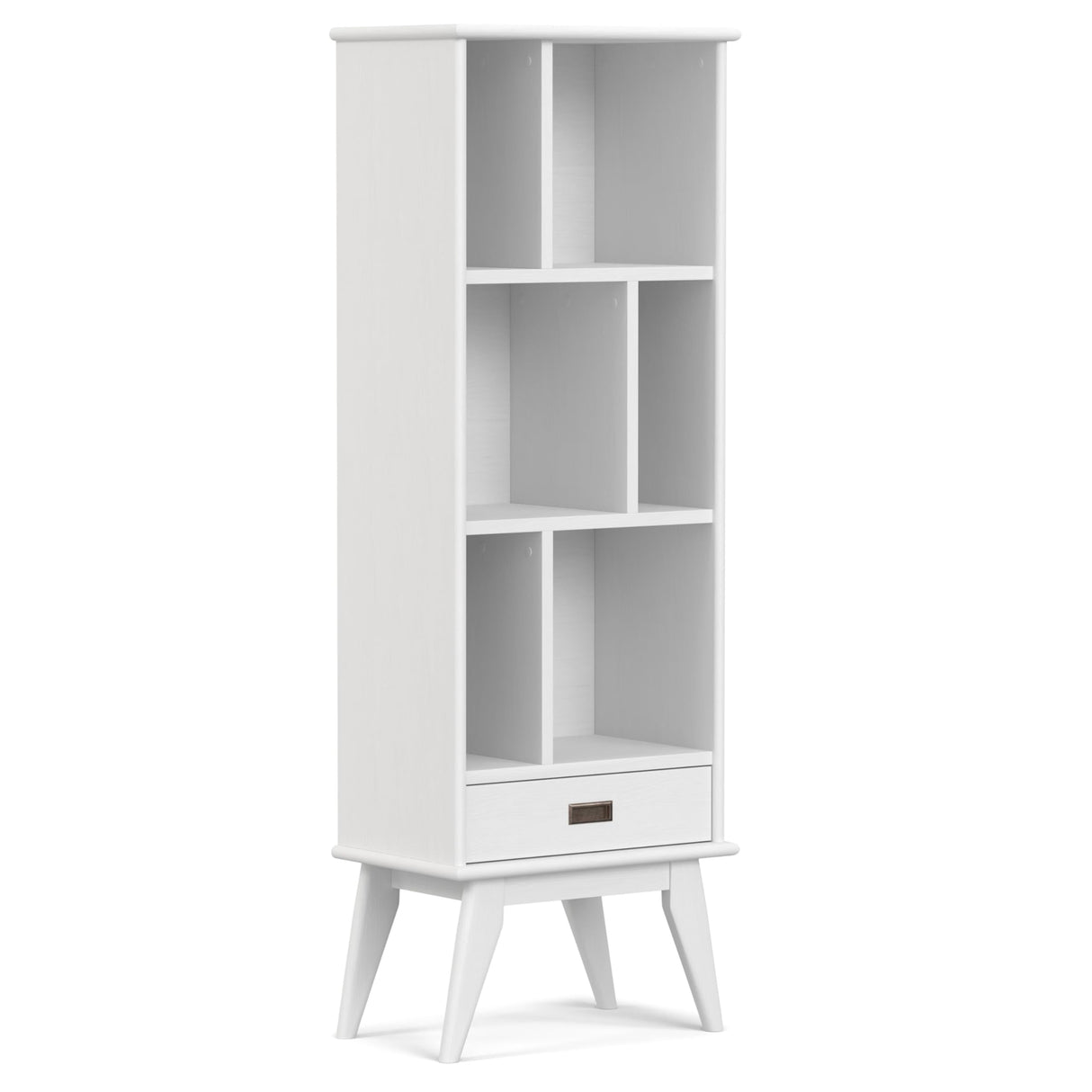 SIMPLIHOME Draper Solid Hardwood 64 inch x 22 inch Mid Century Modern Bookcase and Storage Unit in White for The Living Room, Study Room and Office SIMPLIHOME